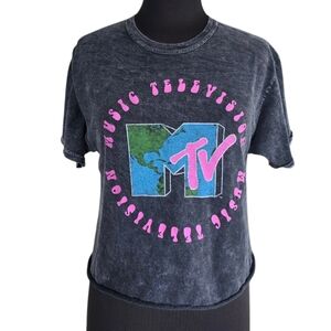 MTV Black Short Sleeve Tee with Pink and Green Logo